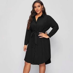 Button up collared shirt dress long sleeve belted long sleeve black